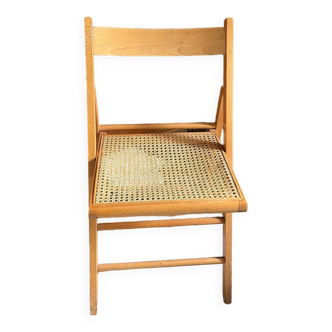 Chaise pliante vintage en bois et cannage