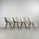 Eames Herman Miller DSW side chairs in greige, seafoam green, light ochre and parchment with slight