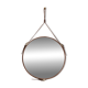 Handmade J. Adnet style mirror in brown vegetable-tanned leather, ø 45 cm