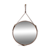 Miroir fait main de style J. Adnet en cuir végétal tanné marron, ø 45 cm