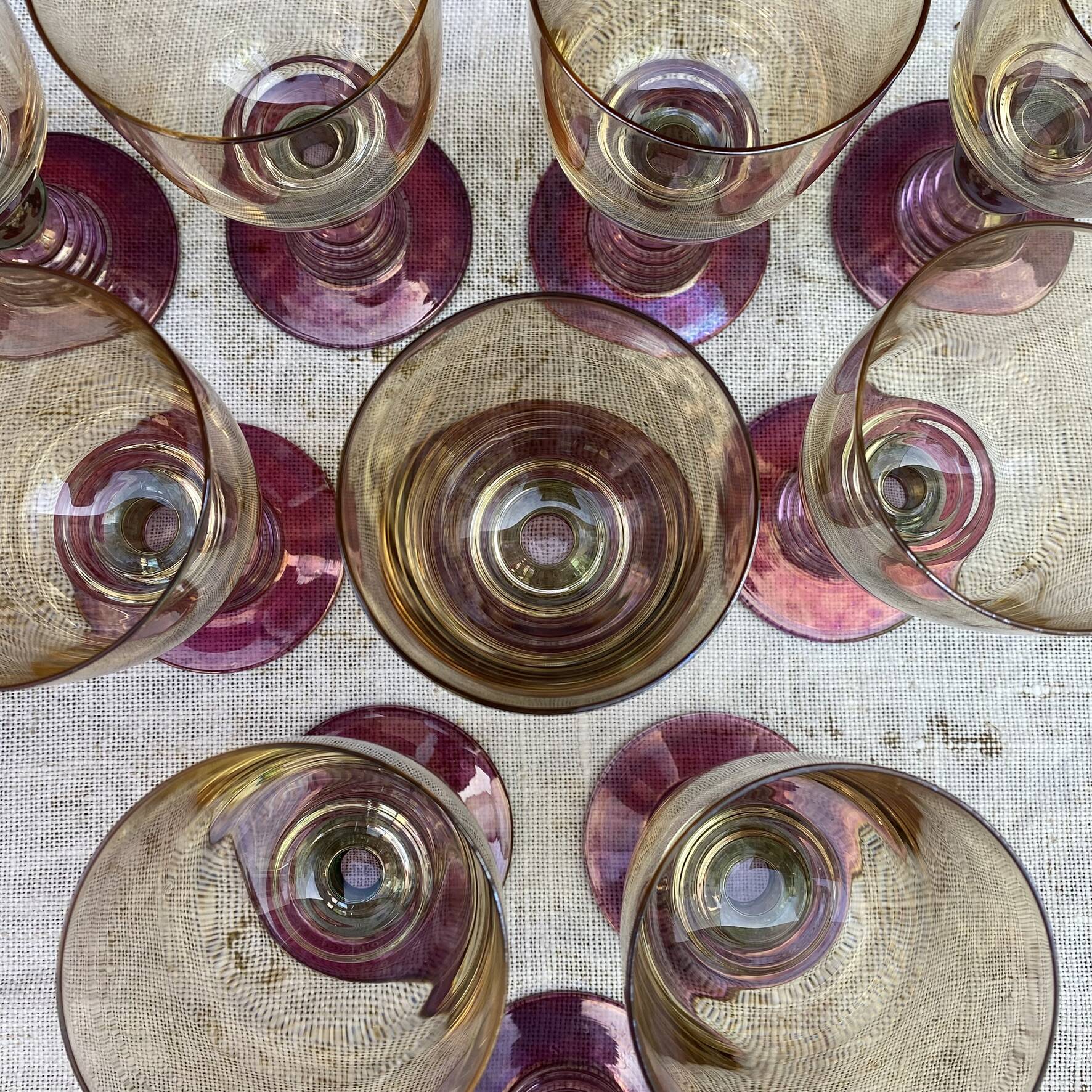 Vintage coloured tinted glass footed glasses