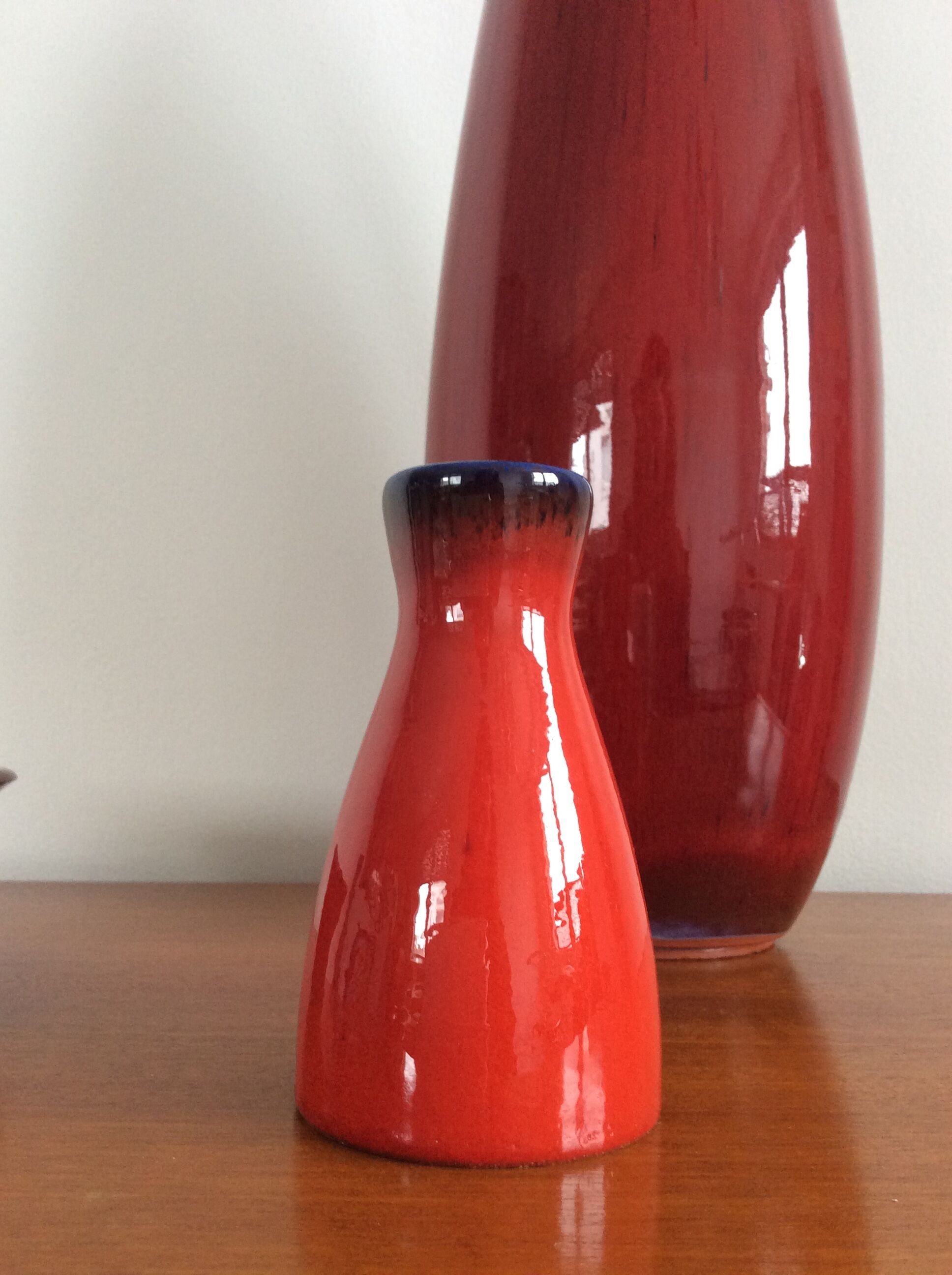Série de 3 vases céramique rouge vintage des années 60-70
