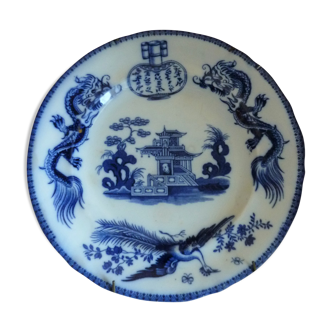 Assiette ancienn Jules Vieillard David Johnson et cie service Tonkin vers 1850, décor bleu et blanc