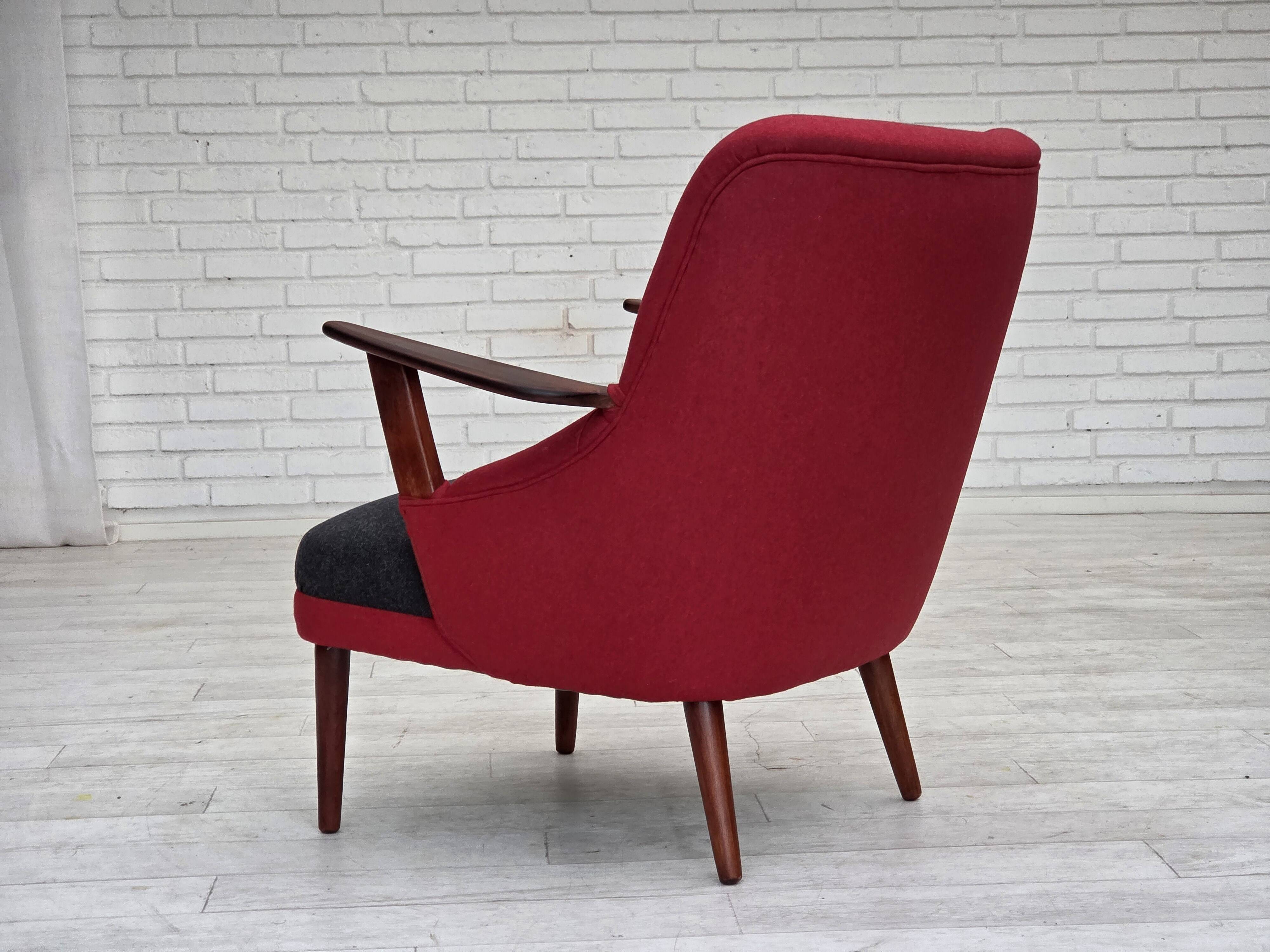 1960s, Danish designed armchair, reupholstered, furniture wool.