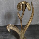 Old iris flower candle holder in solid brass