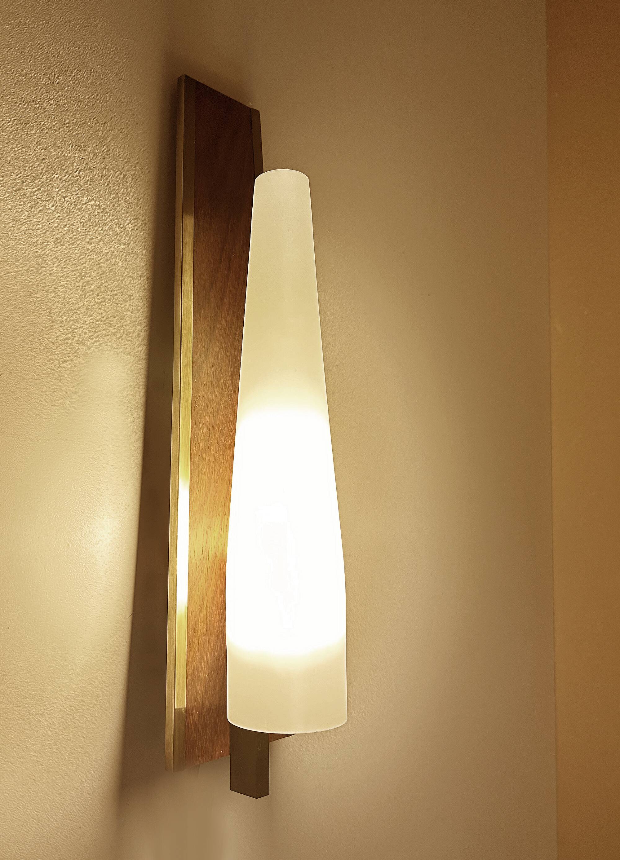 Pair of Large Scandinavian Teak Glass Wall Lights
