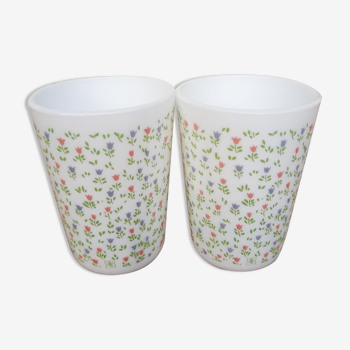 Two glasses in opaline floral pattern