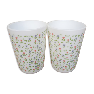 Two glasses in opaline floral pattern