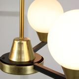 Vintage Italian Metal and Opaline Glass Chandelier