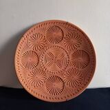 Old decorative terracotta wall plate vintage 60s pottery