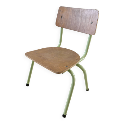 Chaise d’école maternelle vintage Beilrode (Allemagne)   Métal vert amande