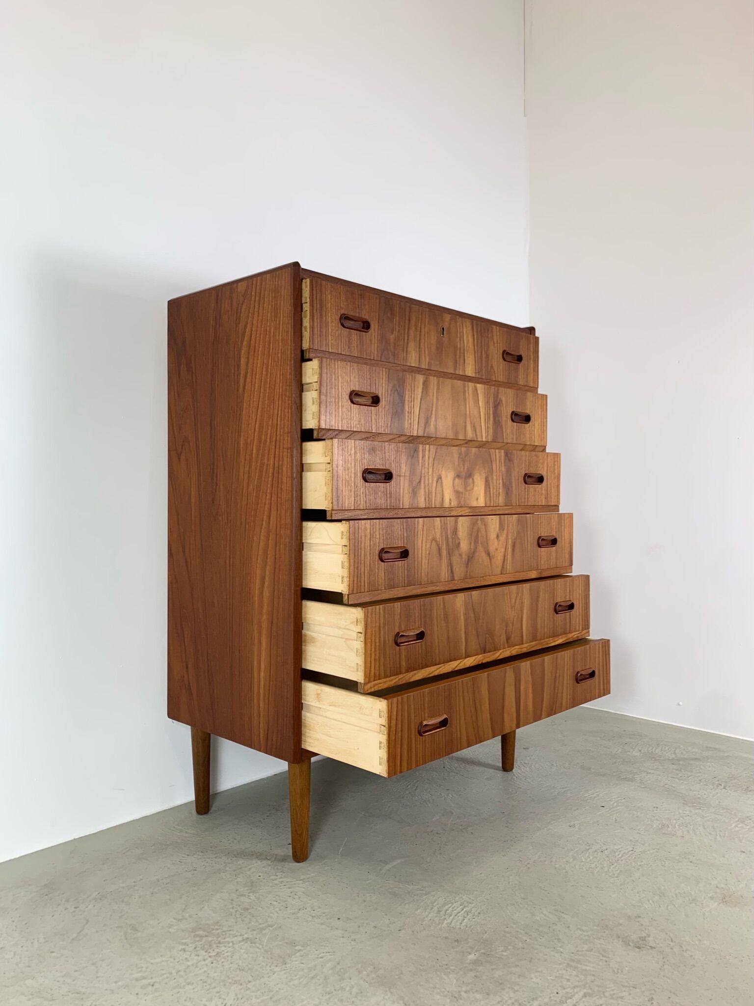 Danish teak chest of drawers tallboy midcentury 1960s