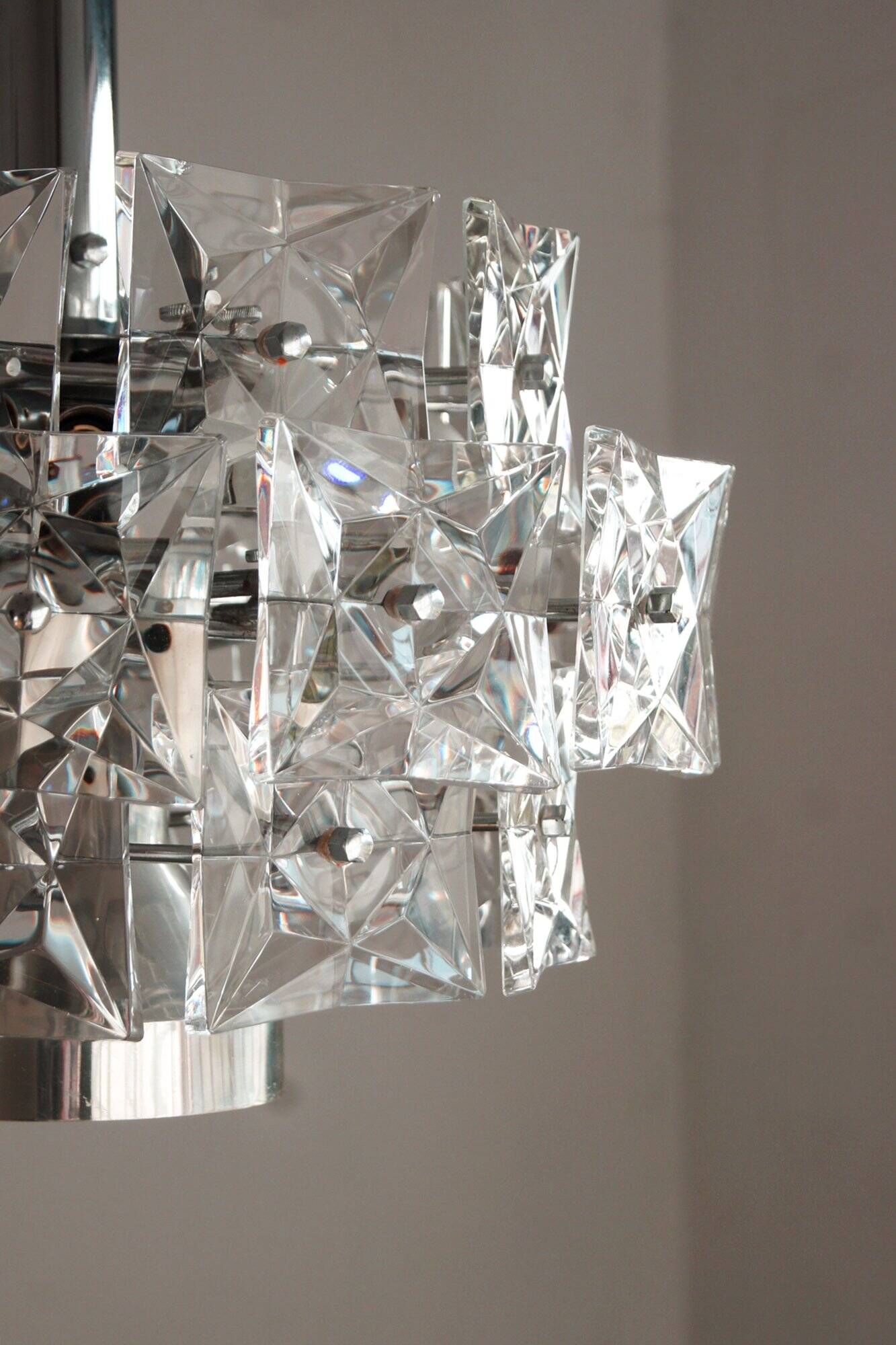 German Chromed Chandelier with Crystals from Kinkeldey, 1960s
