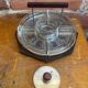 Serving Tray Wood & Chrome + Molded Glass Bowls Kitchen Wine