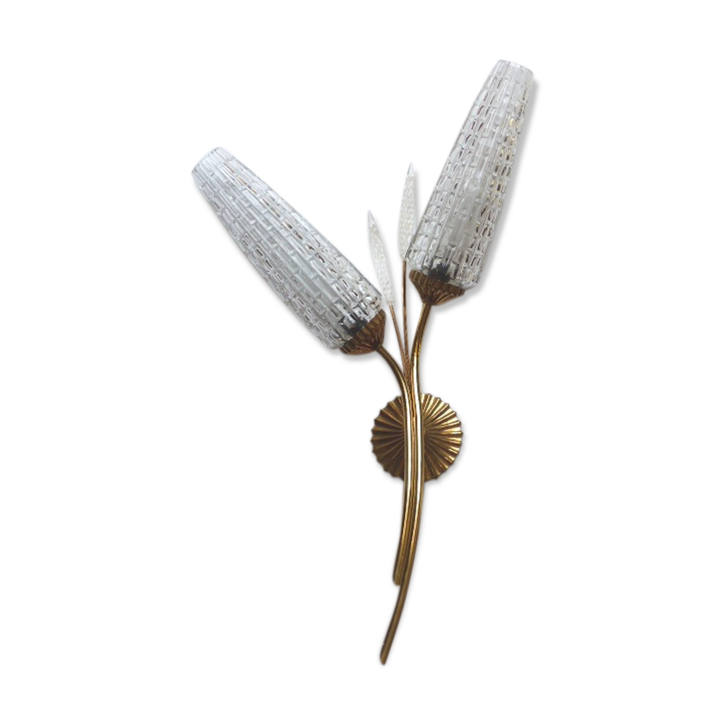 Large vintage brass and glass wall light 1950