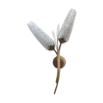 Large vintage brass and glass wall light 1950