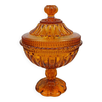 Molded amber glass drageoir