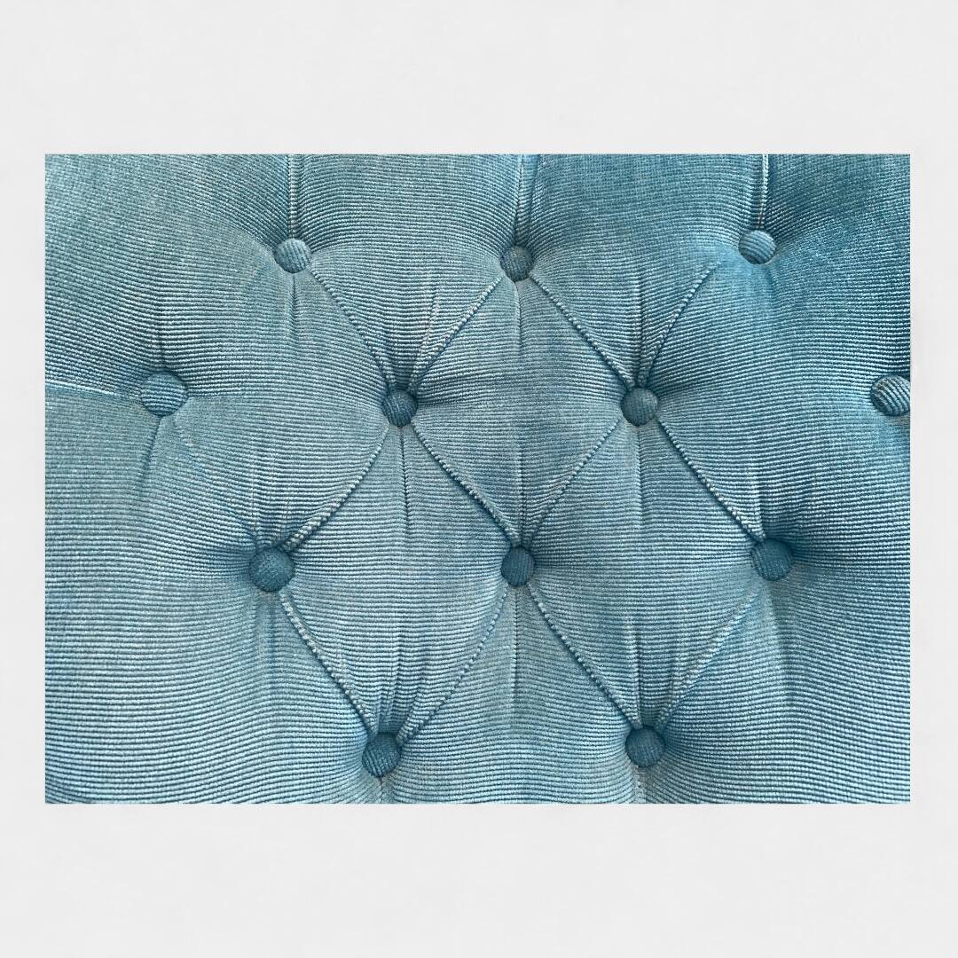 Pair of vintage blue velvet upholstered toad armchairs from the 1970s