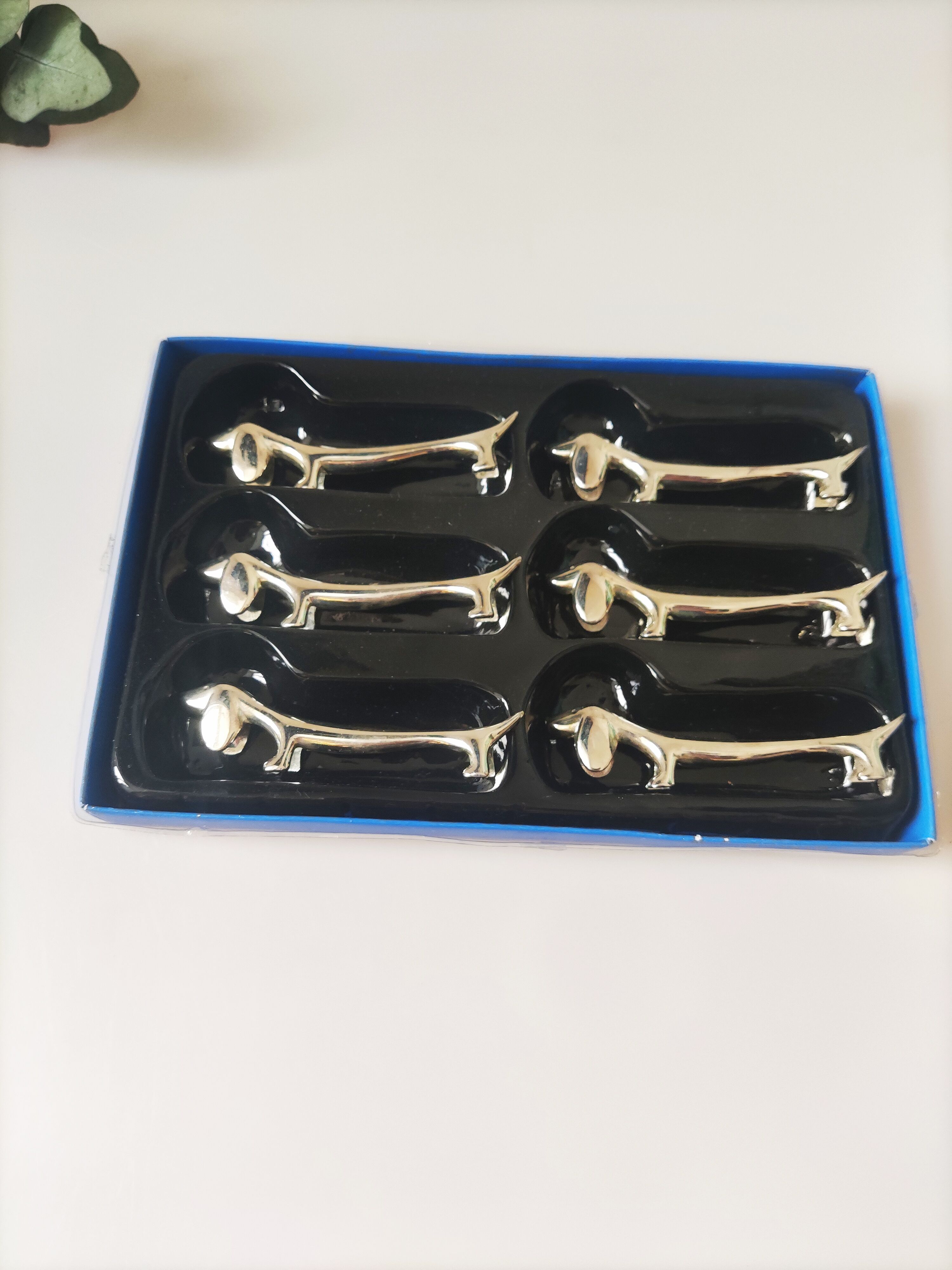 Ensemble de 6 porte couteaux métal argenté chien