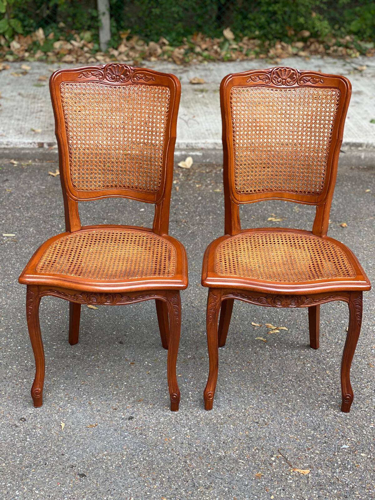2 Louis XV style caned chairs in solid wood, 20th century