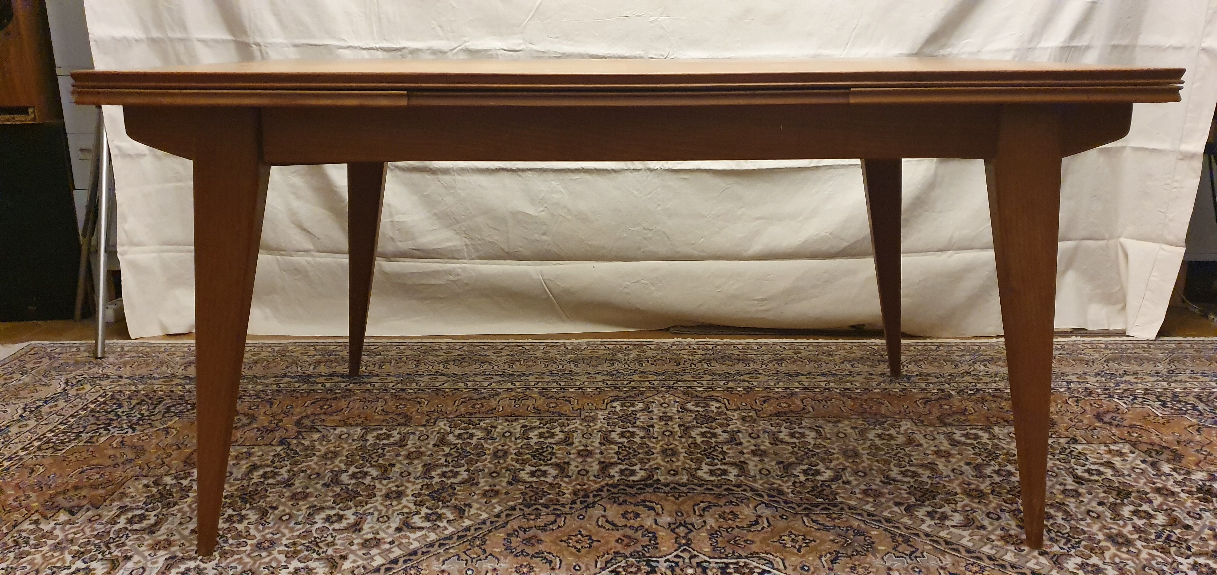Teak table with compass feet, 1960s