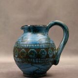 Blue ceramic pitcher with frieze by Jérôme Massier – Vallauris