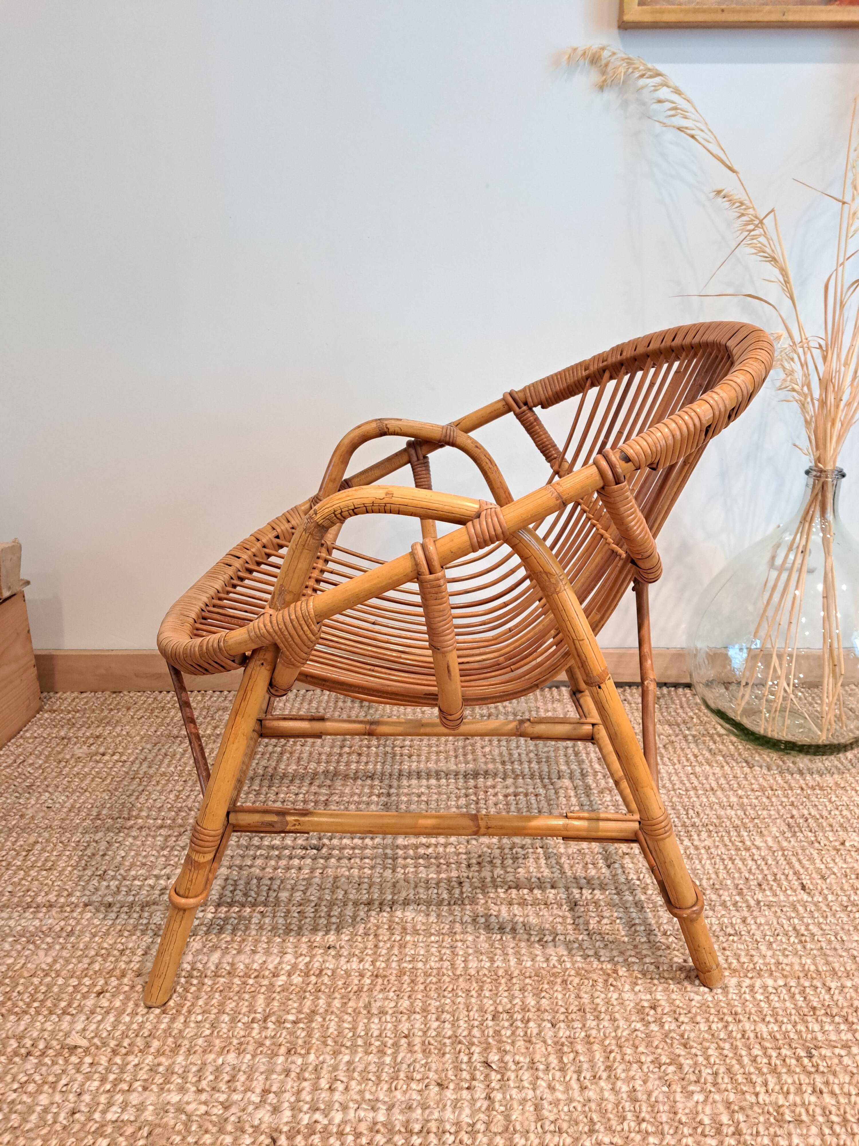 Vintage rattan & bamboo armchair from the 60s
