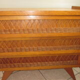 Vintage wood and rattan dresser