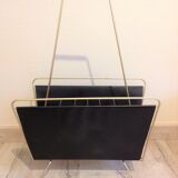 Magazine holder in gold metal and black / vintage dressing 60s-70s