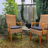 Paire de Chaises Vintage en Rotin & Bois Massif – Ambiance Bohème Chic