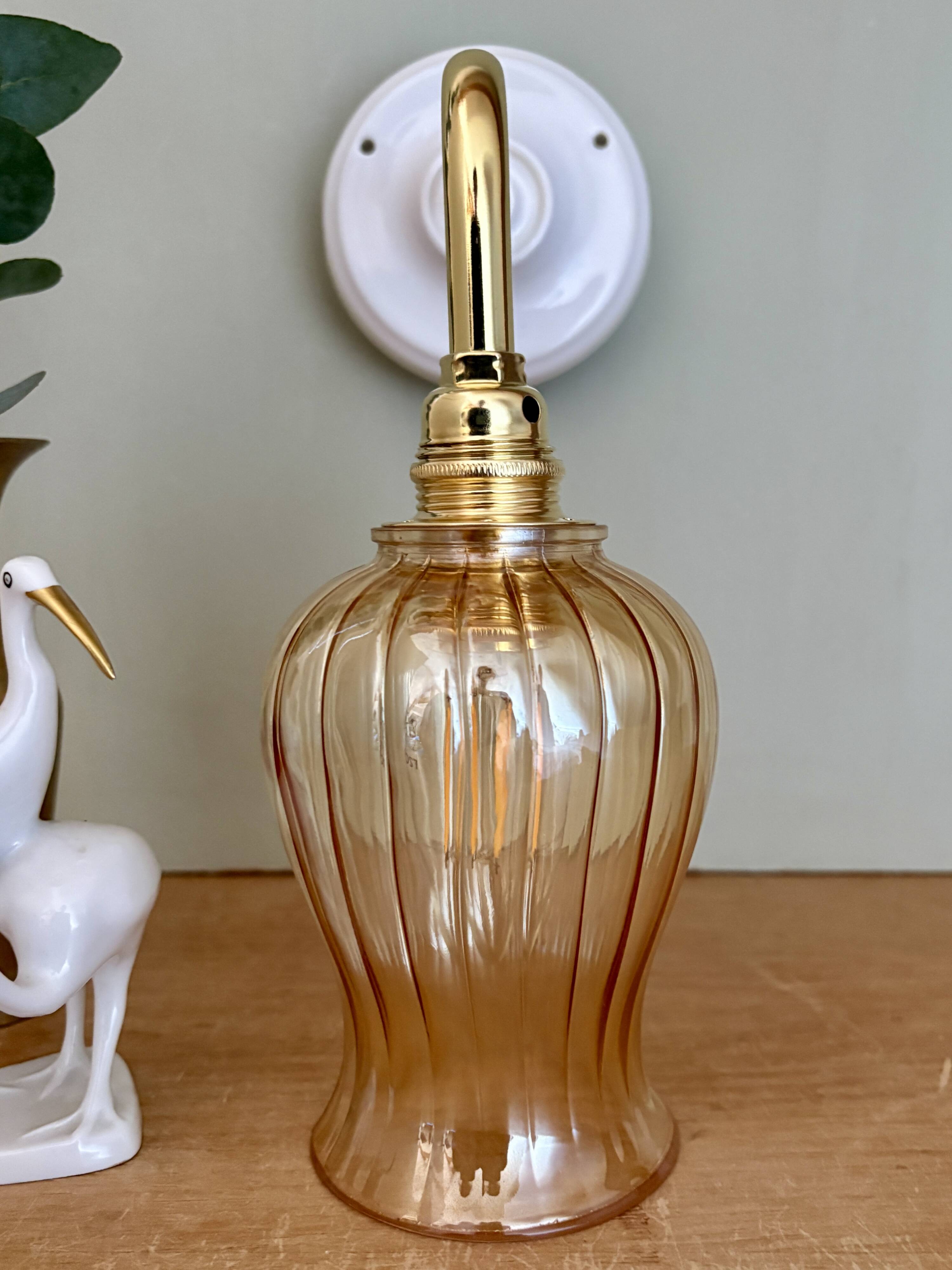 Vintage tulip angled wall light in amber glass