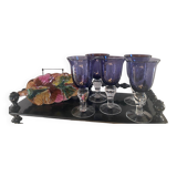 Set of 5 large vintage bubbled and blown glass glasses