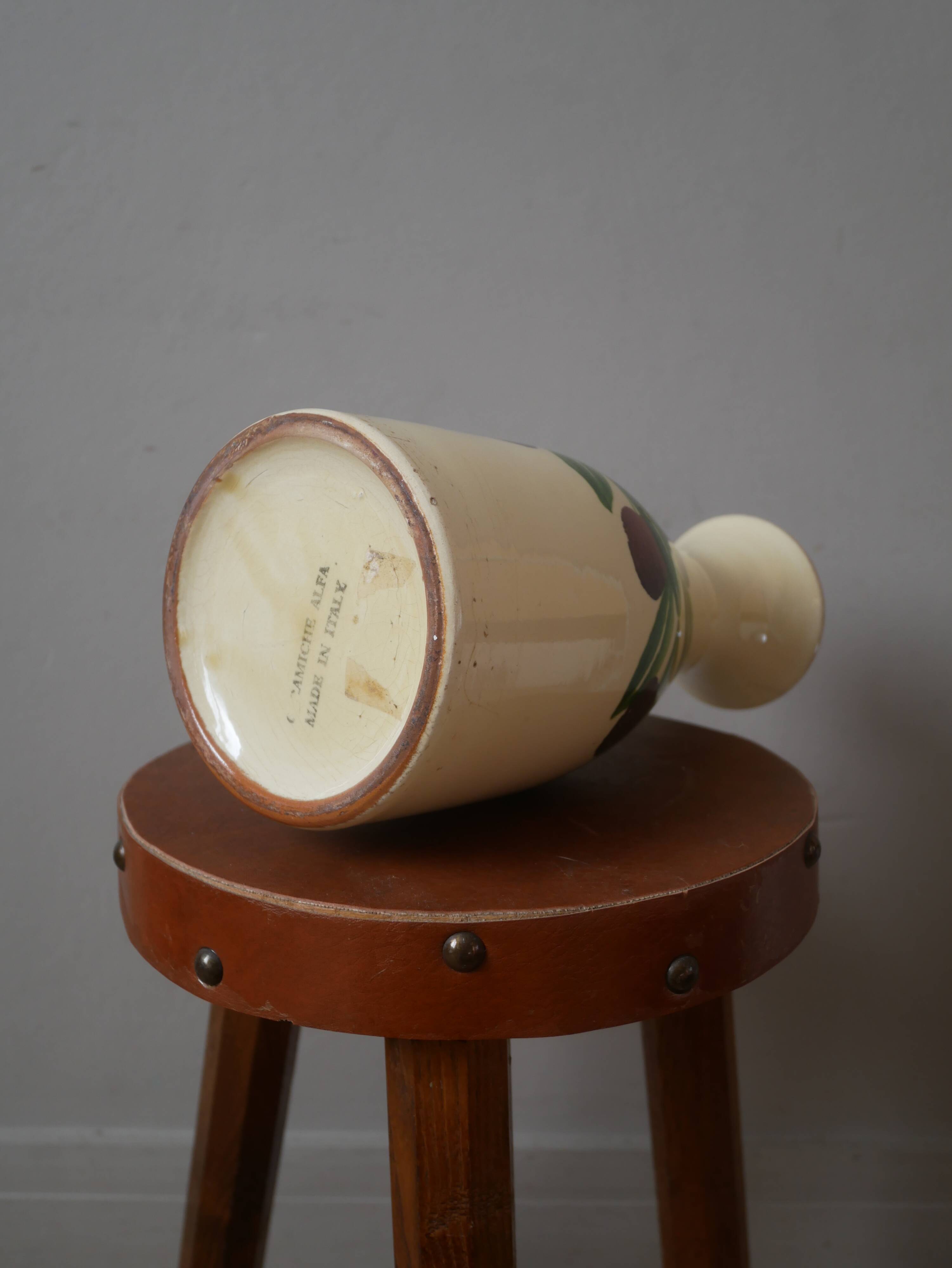 Vintage glazed ceramic vase made in Italy fruit decor handmade pottery jug