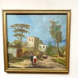 Gouache “Sicilian countryside” and glass frame from the early 20th century