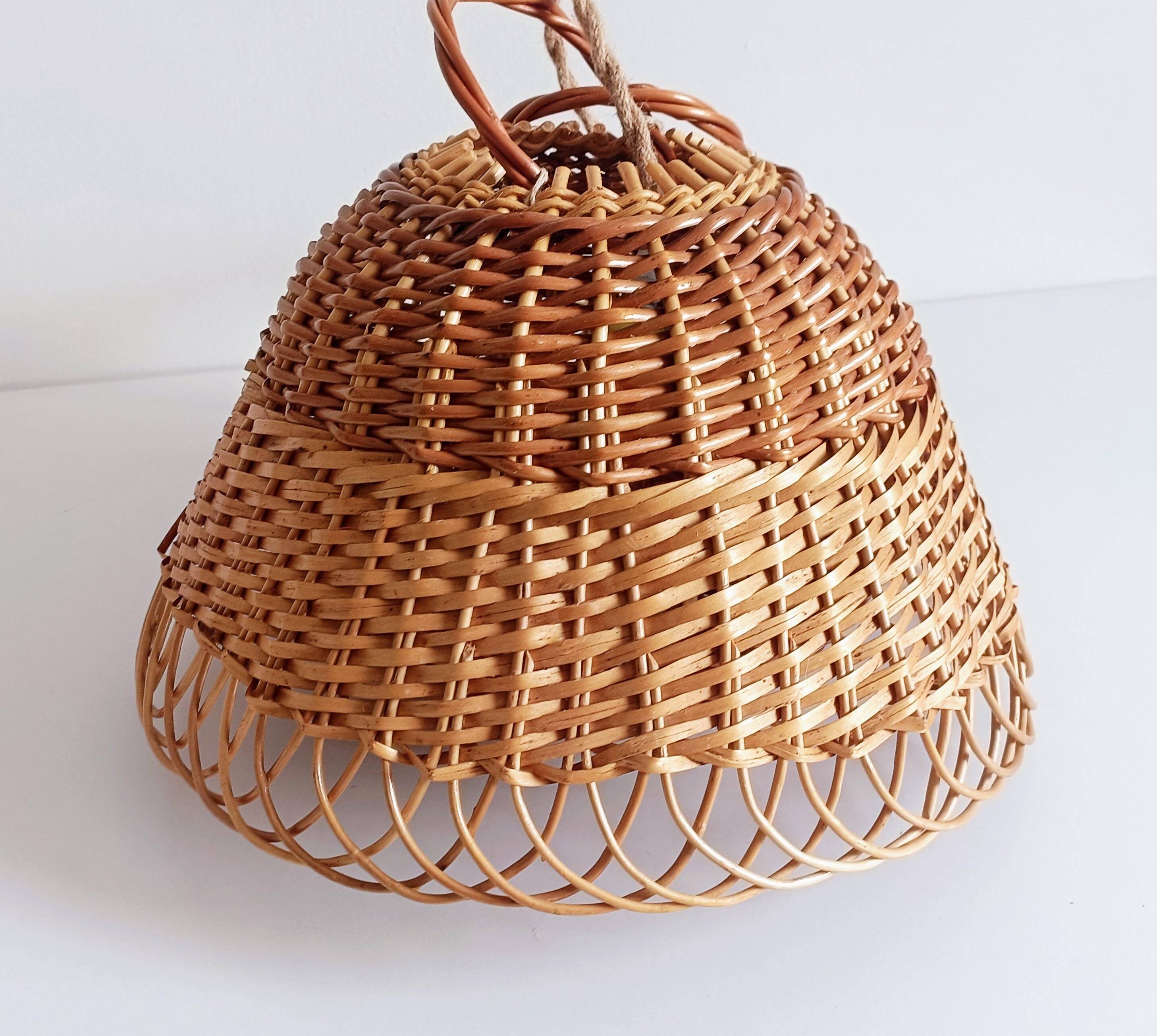 Rustic Mid-Century Wicker Pendant Lamp, Handwoven in Spain, c. 1960s