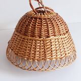 Rustic Mid-Century Wicker Pendant Lamp, Handwoven in Spain, c. 1960s