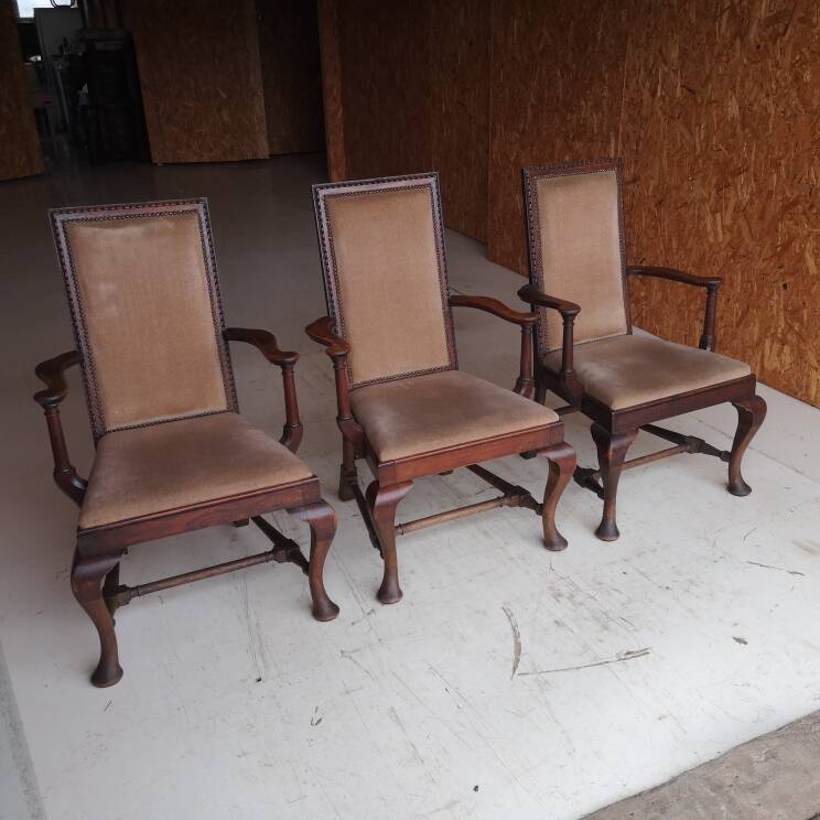 3 fauteuils chippendale en chêne massif, XIXème siècle