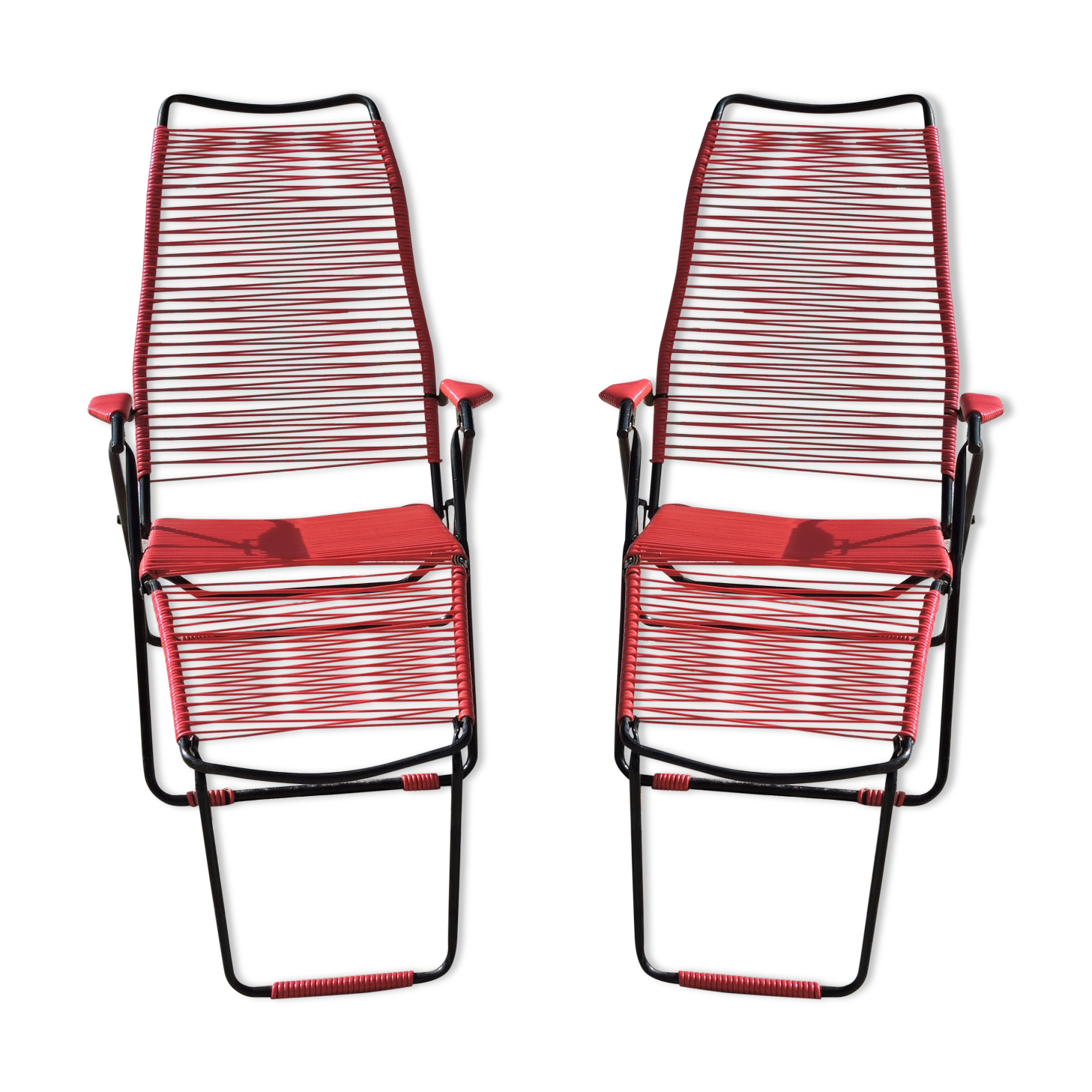 Pair of folding lounge chairs scoubidou vintage 60s