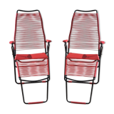 Pair of folding lounge chairs scoubidou vintage 60s