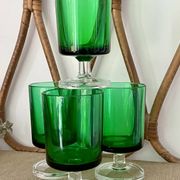 4 Luminarc France stemmed glasses, 1970s, two-tone green
