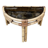 Console / coffee table in rattan and tempered glass.