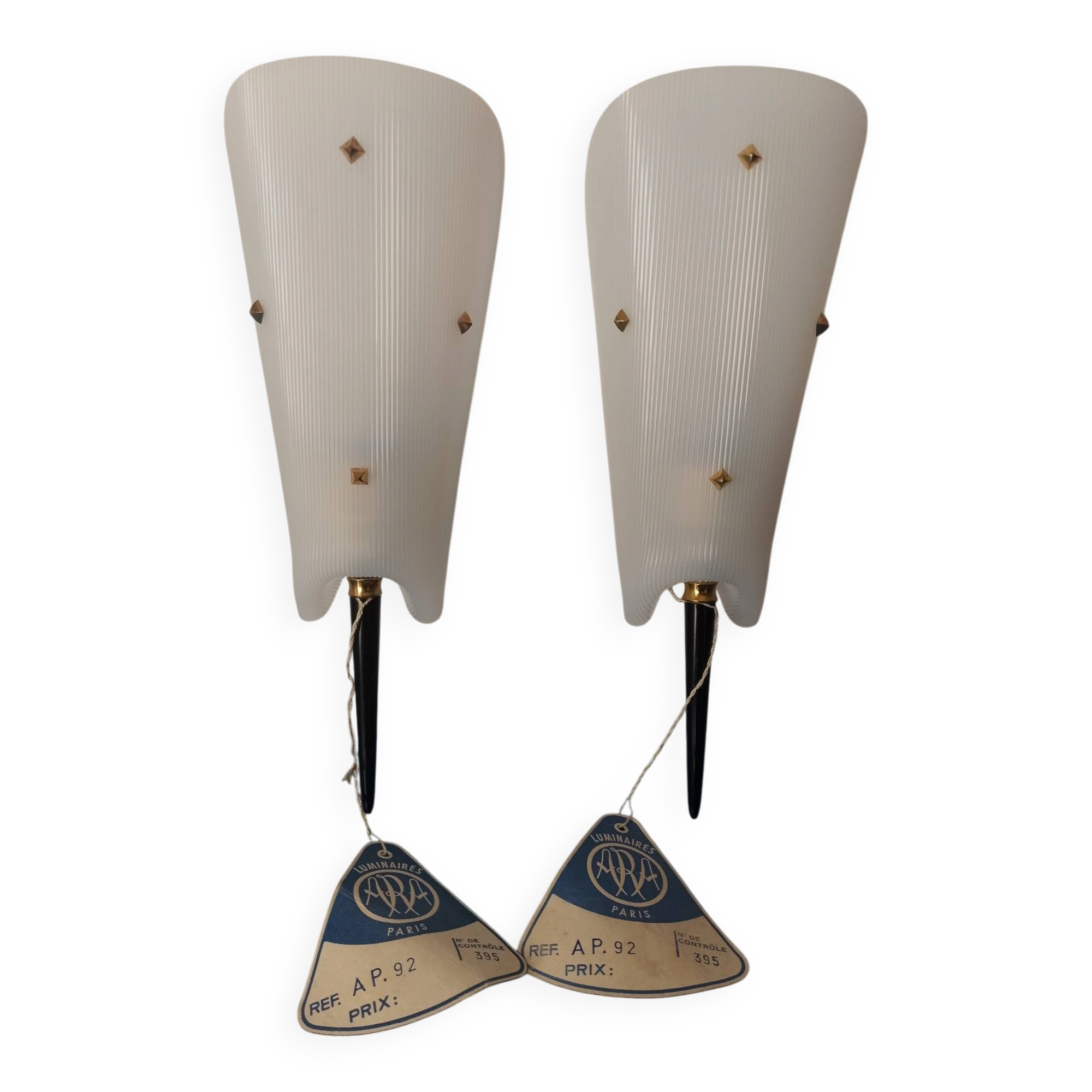 Pair of Vintage Mid-Century "ARA Paris" Wall Lights in Striped Rhodoid & L