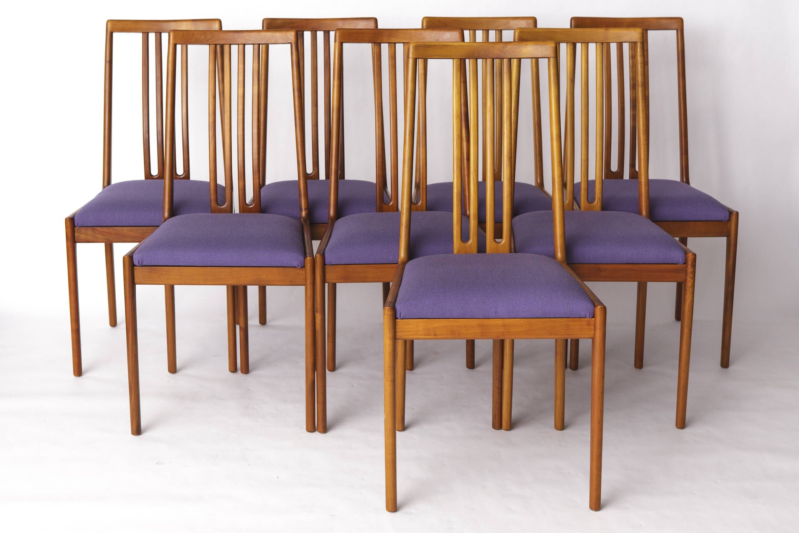 Set of 8 Vintage Chairs by Lübke – 1960s-70s Beech Wood & Violet Textile