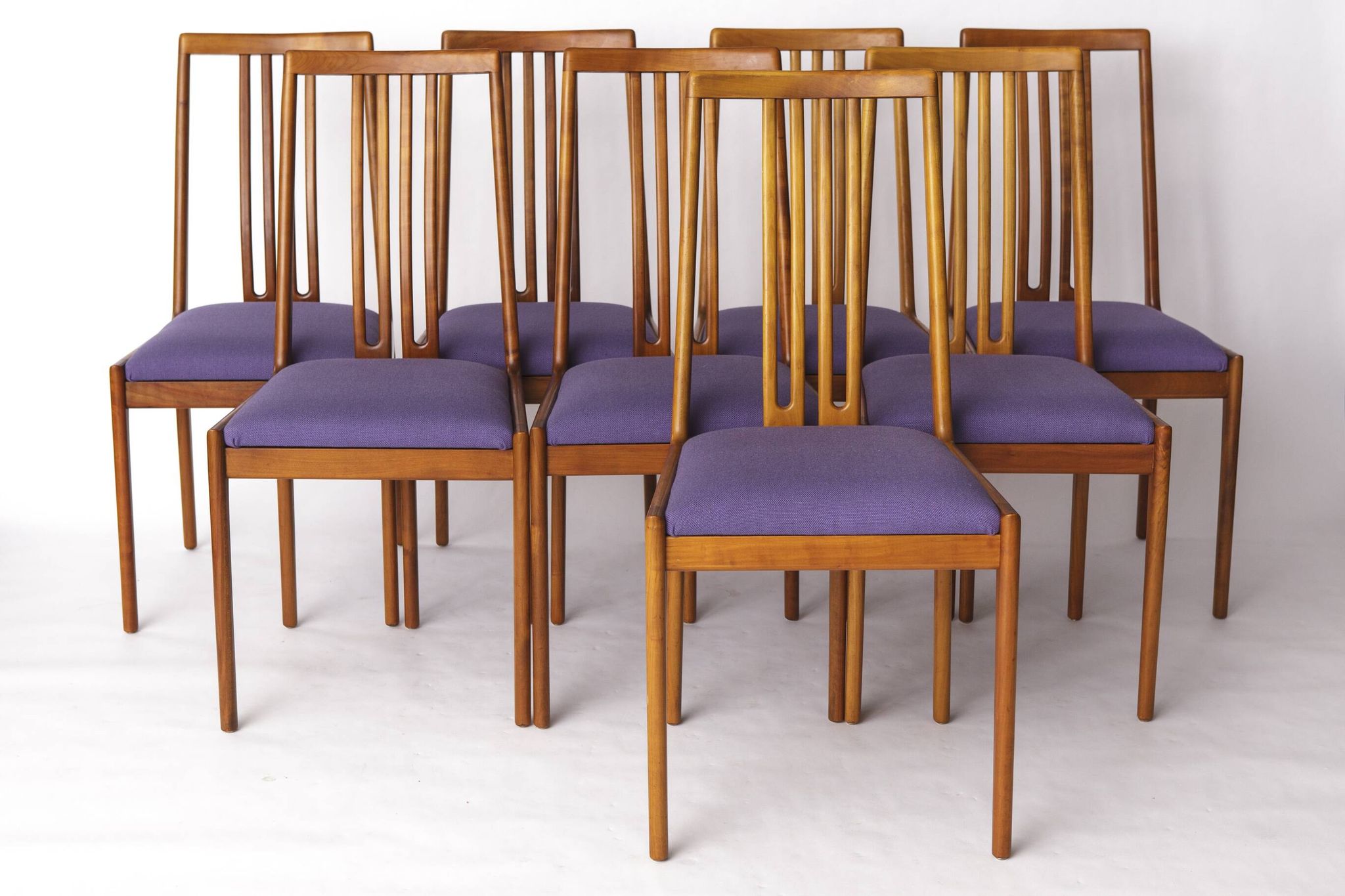 Set of 8 Vintage Chairs by Lübke – 1960s-70s Beech Wood & Violet Textile