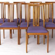 Set of 8 Vintage Chairs by Lübke – 1960s-70s Beech Wood & Violet Textile