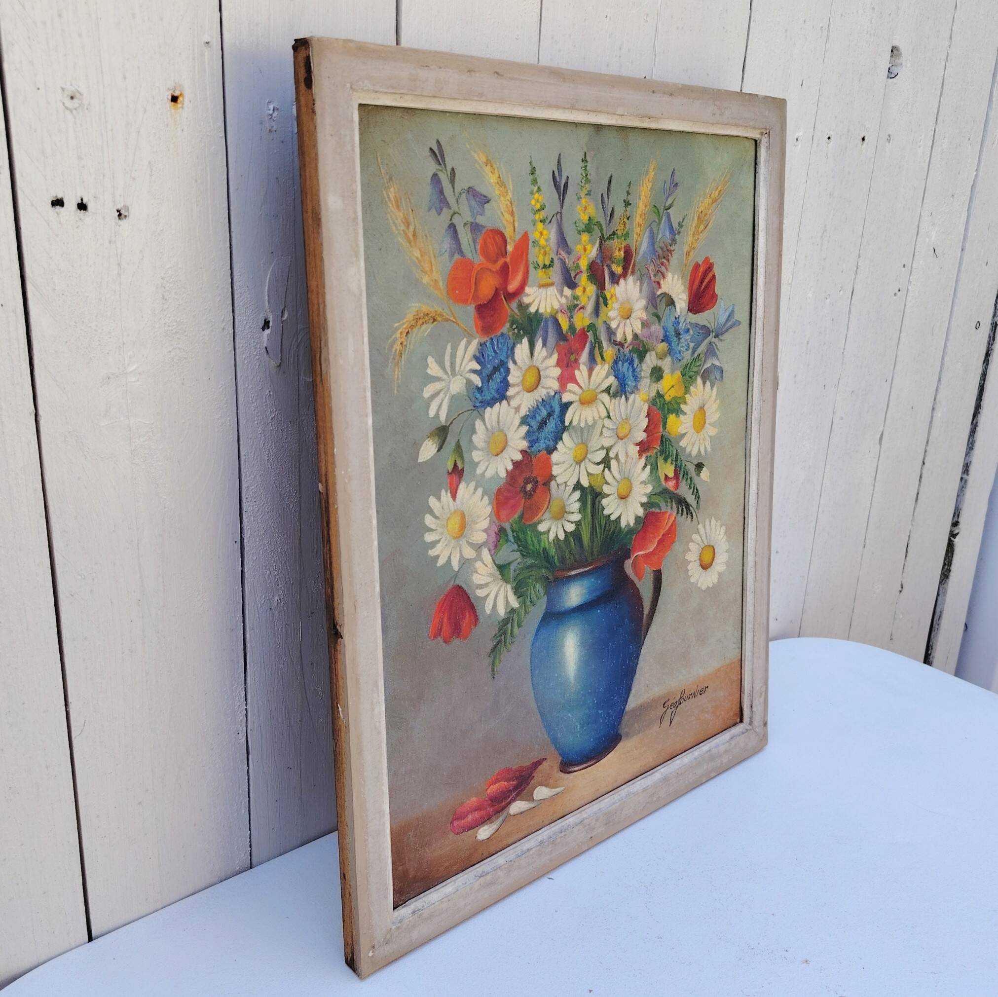 Oil on canvas still life Wild Flowers Géofournier