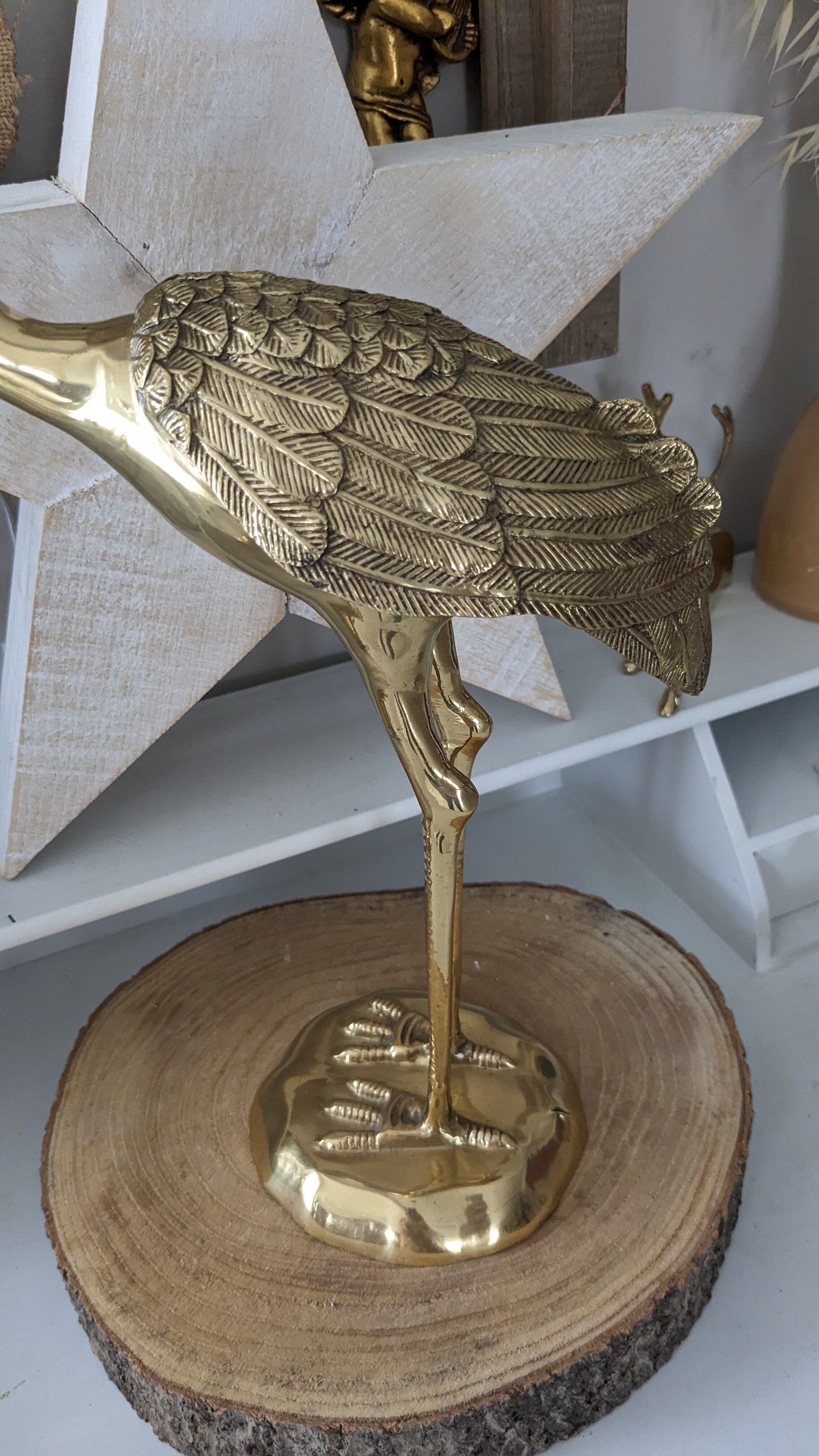 Vintage heron in gilded and solid brass