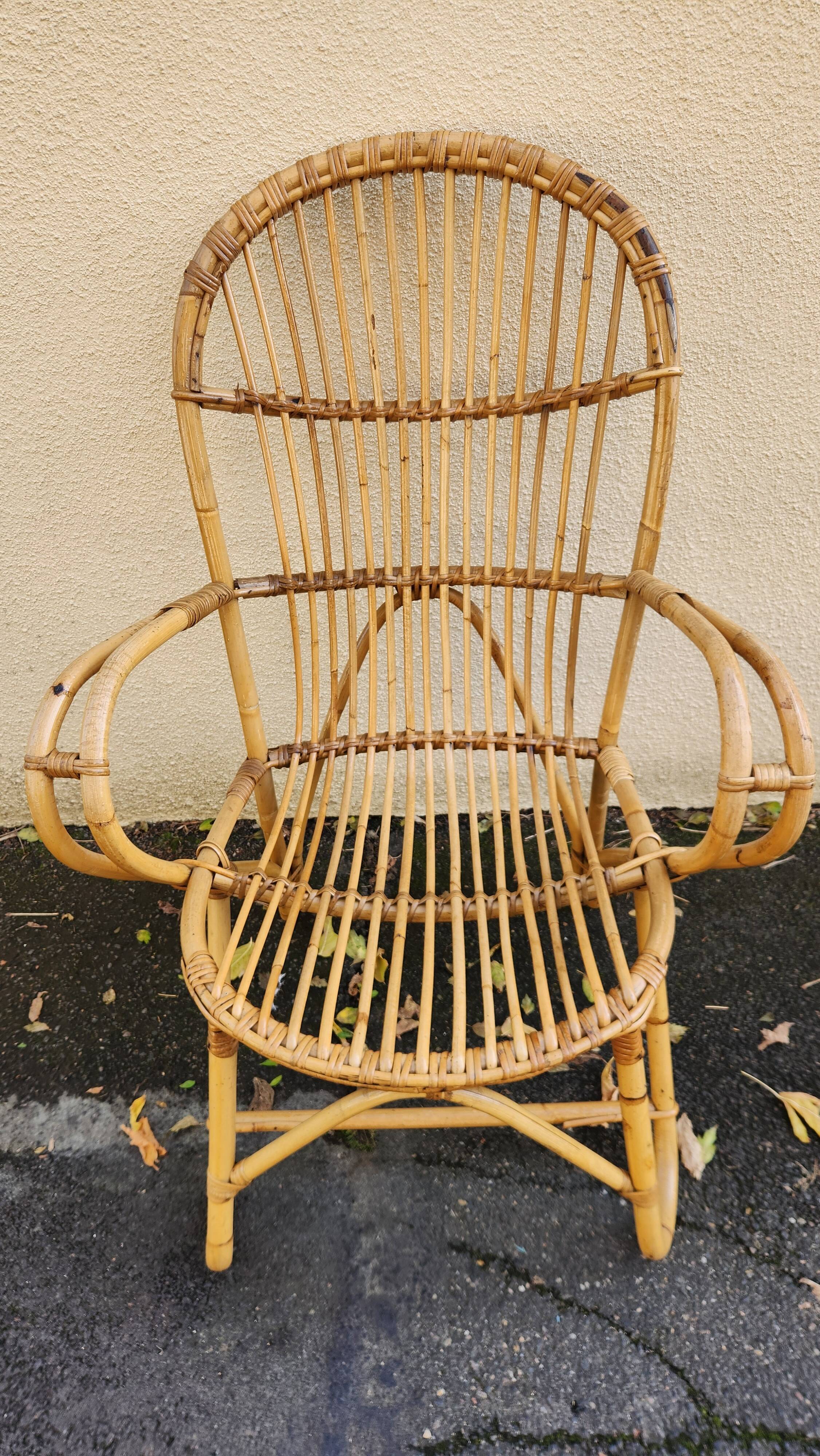 Antique wicker and rattan armchair