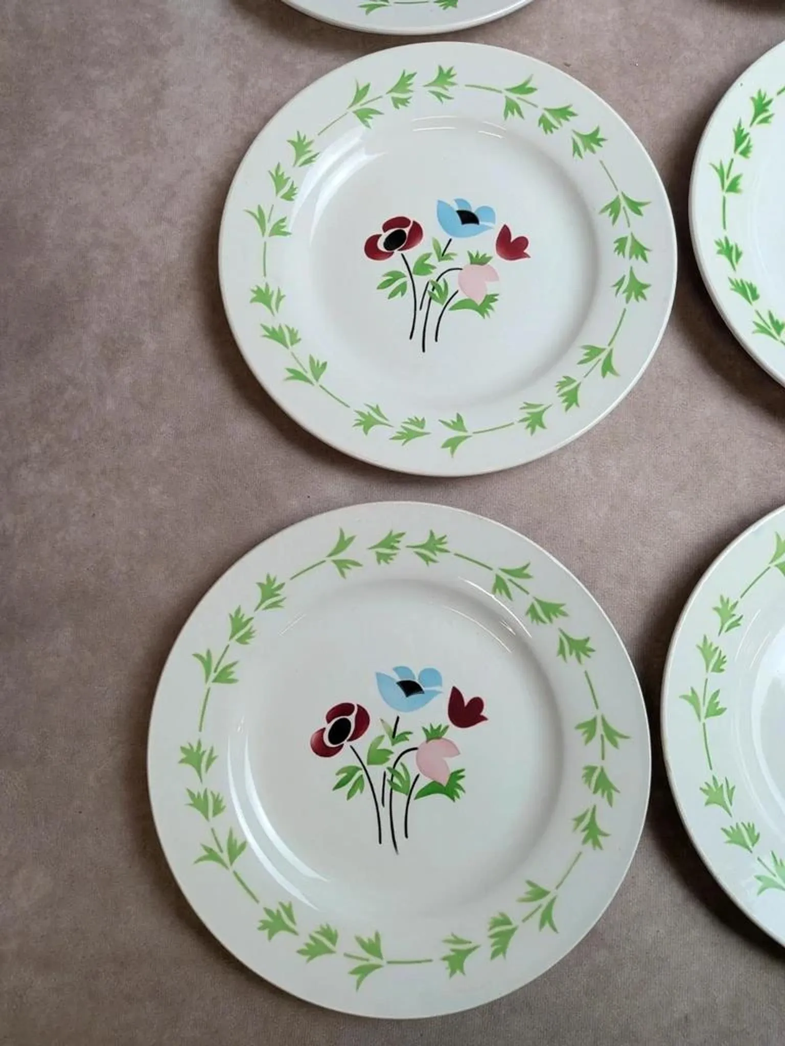 Set of 9 flat plates in ironstone Digoin Sarreguemines – Poupette model – Vintage