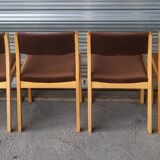 set of 6 Scandinavian style chairs in solid wood and vintage velvet
